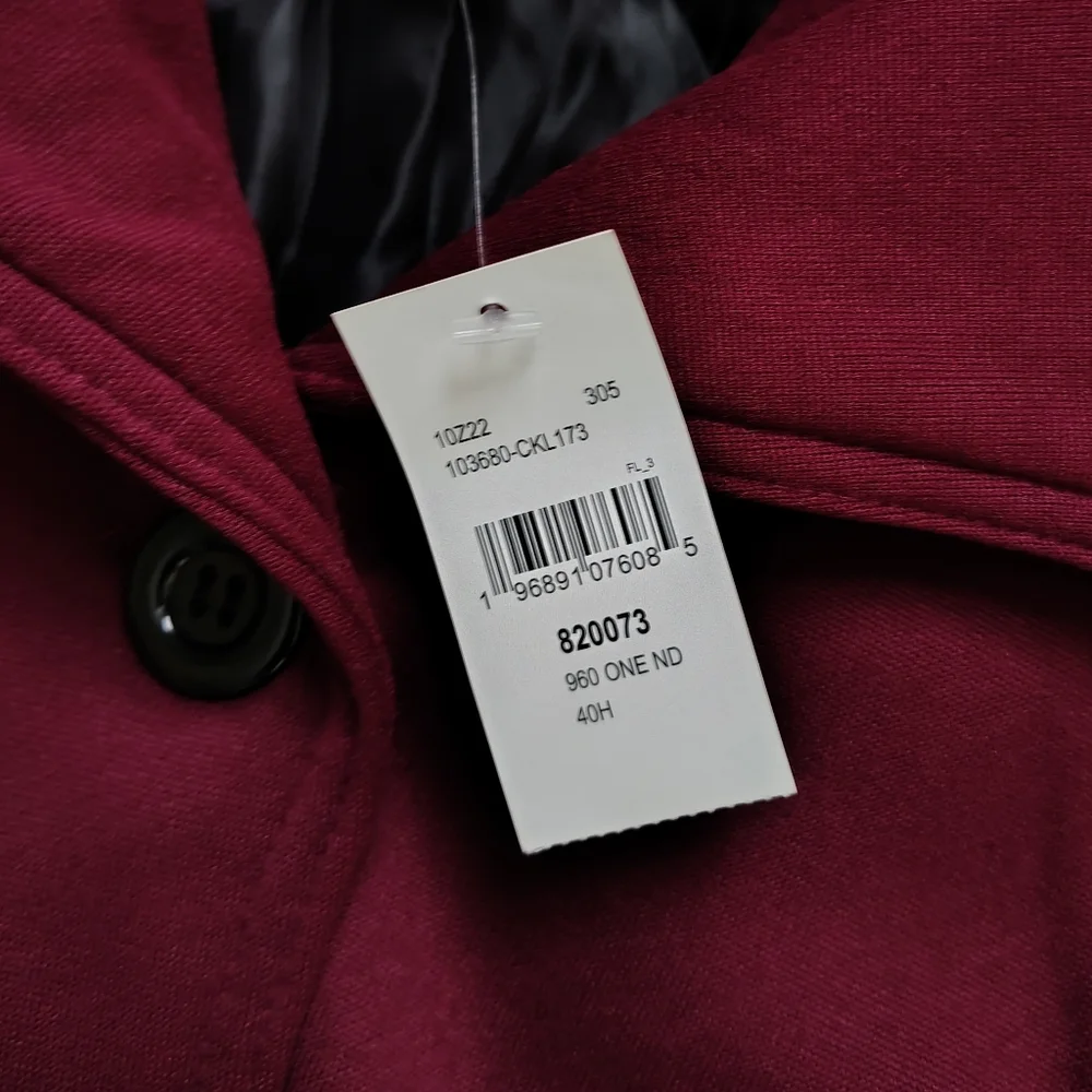 *NWT* Yoki Women's Medium Burgundy Button-up Coat With Tie At Waist - Picture 4 of 13